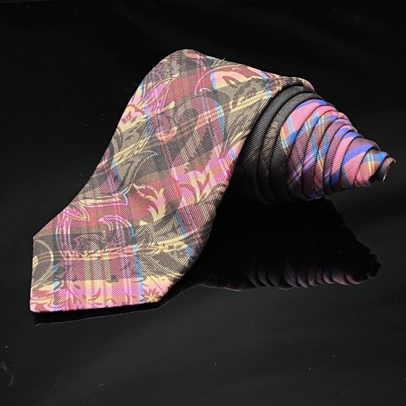 Robert Graham Mens Neck Tie Silk 59" x 3.25"Purple Pink Floral Paisley Plaid